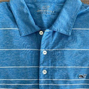 VINEYARD VINES Blue Performance Whale Logo Polo Mens Golf Shirt